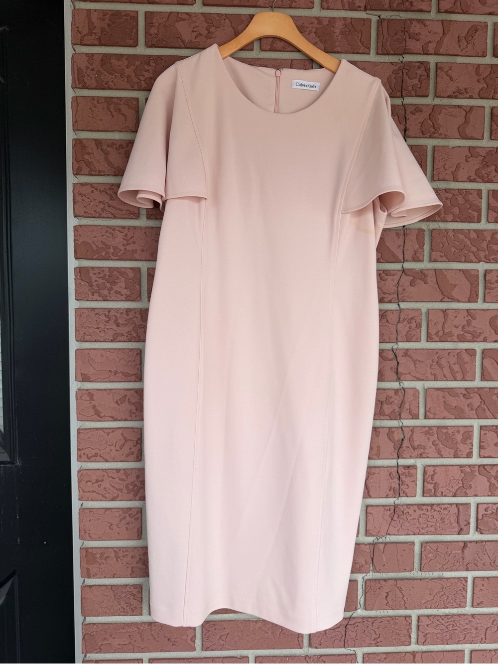 Calvin Klein Pale Pink Midi Sheath Dress with Flutter Sleeves